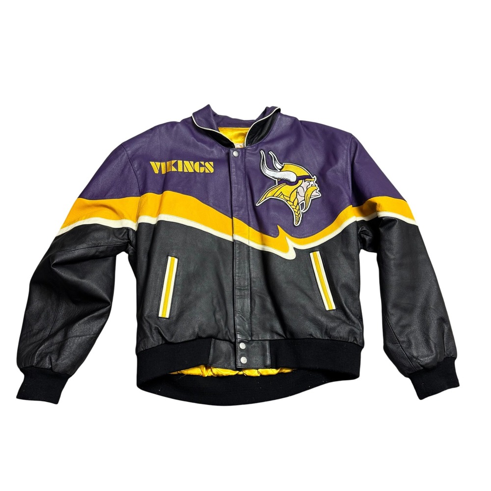 Jeff Hamilton Vintage Minnesota‎ Vikings NFL Leather Bomber Jacket Men's XL RARE